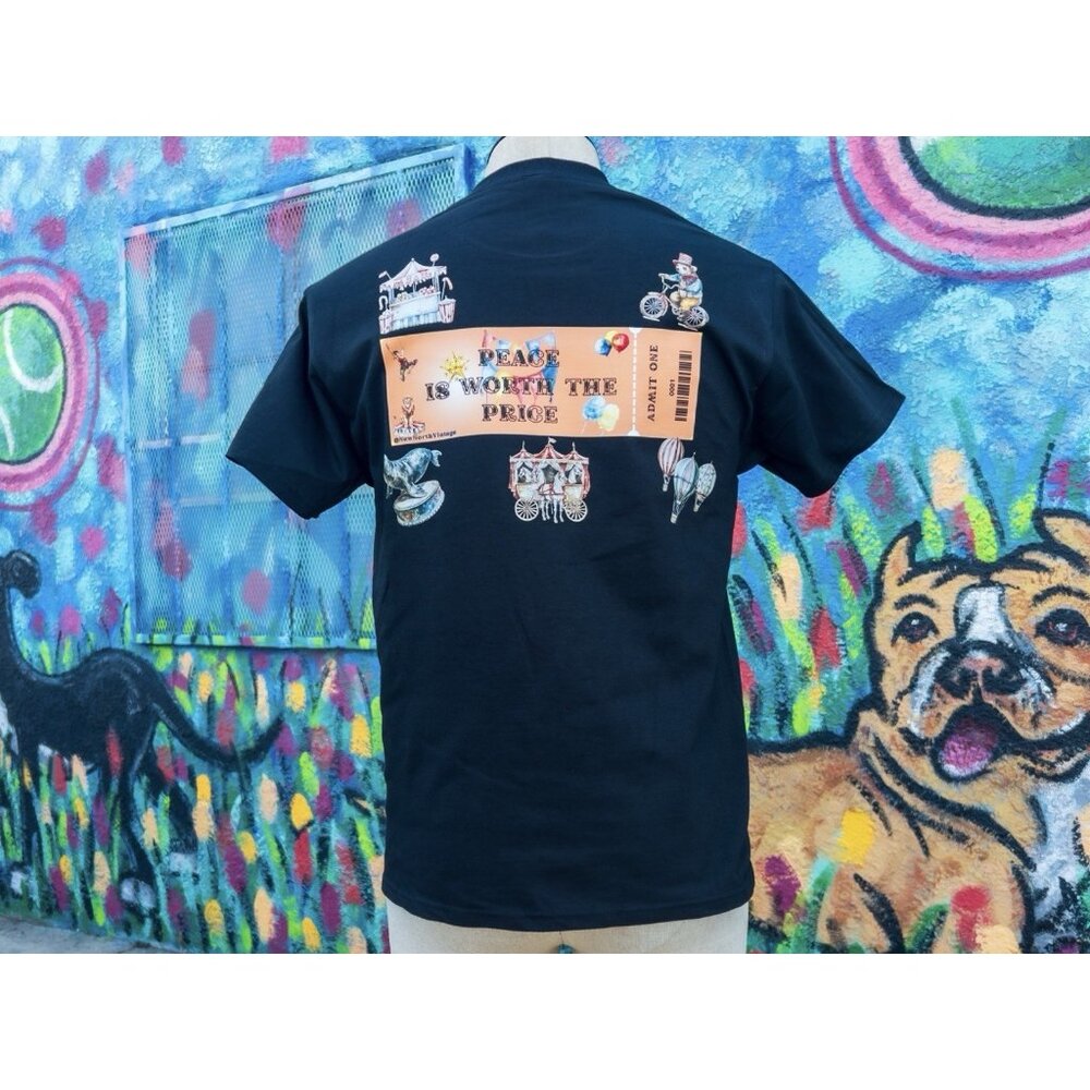 PEACE Is Worth The Price (c) T Shirt Size Medium - Black & Orange W/ Gold Foil